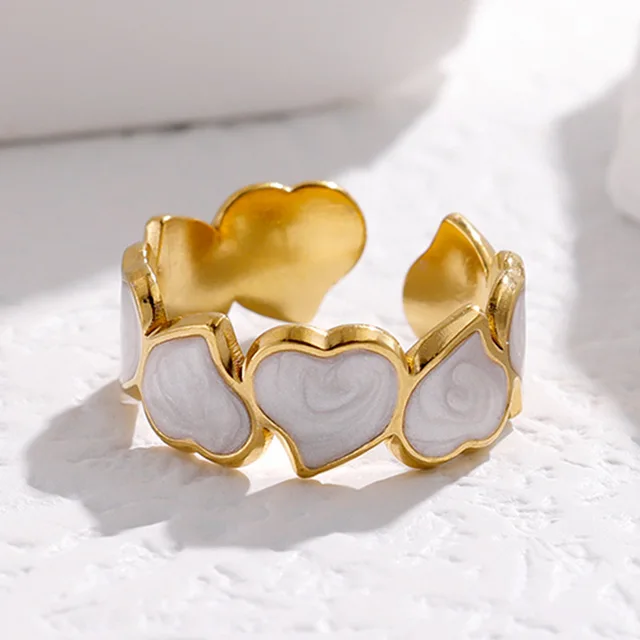 Bague Vintage en acier inoxydable pour femmes, anneau d'ouverture d'huile goutte à goutte blanche, Simple, couleur or, géométrique réglable, bijoux 2023