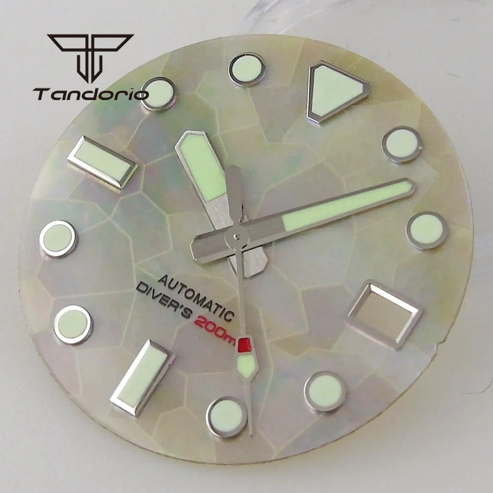 Green Luminous Mother of Pearl Watch Dial with Date Window and Hands Set