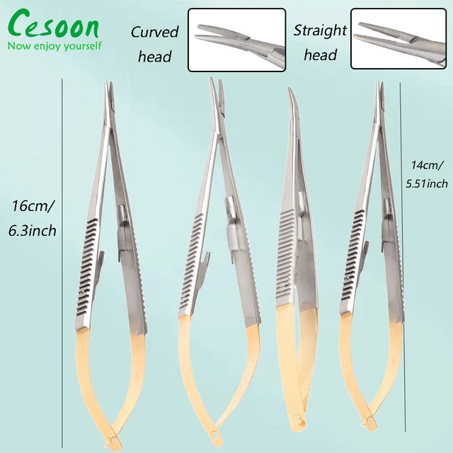 1Pc Dental Implant Castroviejo Needle Holders 14cm 16cm Orthodontic Straight/Curved Head Dentistry Tools Surgical Pliers Forceps