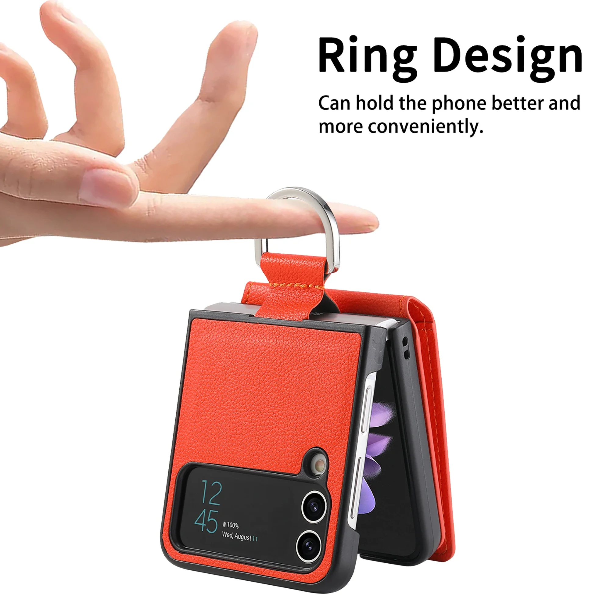 Magnetic Leather Wallet Case with Ring Holder and Kickstand