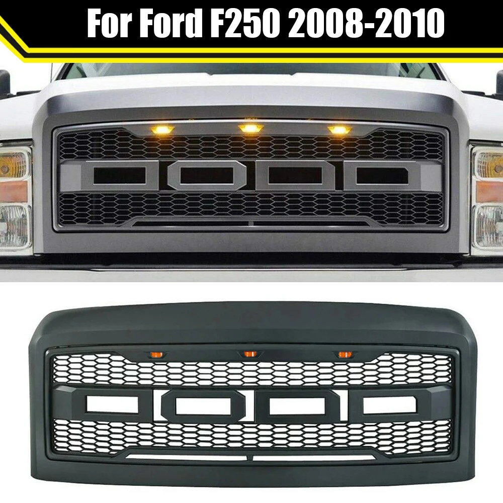 

Front Raptor Grille LED Bumper Mask Cover Racing Grills Fit For Ford F250 2008-2010 High Quality ABS Off-road Pickup Auto Parts