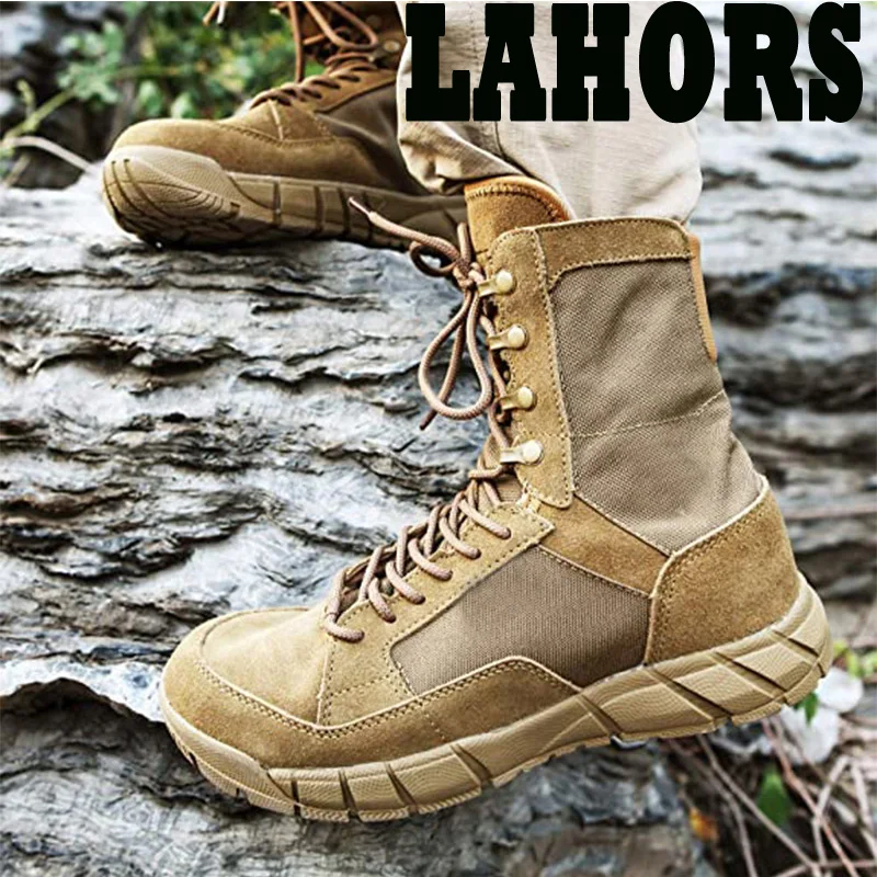 LAHORS 경량 남자 전술 부츠, 전투 훈련 레이스업, 방수 야외 하이킹 통기성 신발