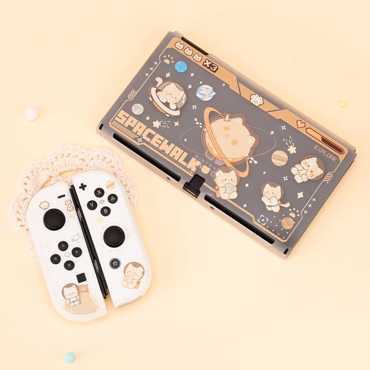 Geekshare任天堂スイッチoledケーススペース猫かわいい保護シェル