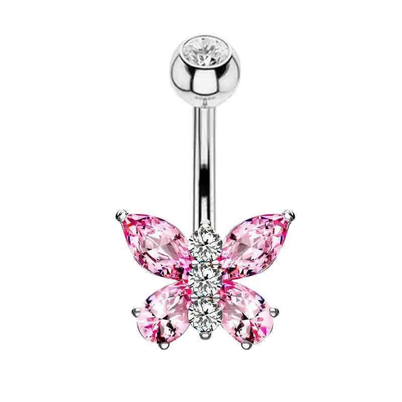 Elegant Stainless Steel Heart & Butterfly Navel Ring with CZ Accents