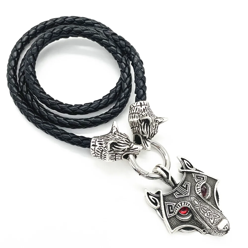

Nostalgia Norse Red Black Eyes Wolf Amulet Charm Long Chain Big Necklace Viking Pendants Talisman Wicca Pagan Jewelry