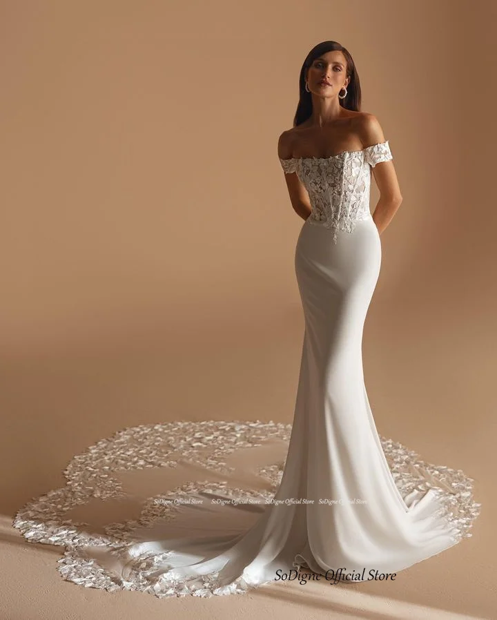 SoDigne Mermaid Off Shoulder Wedding Dresses Full Sleeves Lace Appliques Bridal Dress Soft Satin Bride Gown vestidos de novia 10 S7fb6272908ff489b9da9580bdafe4fceF