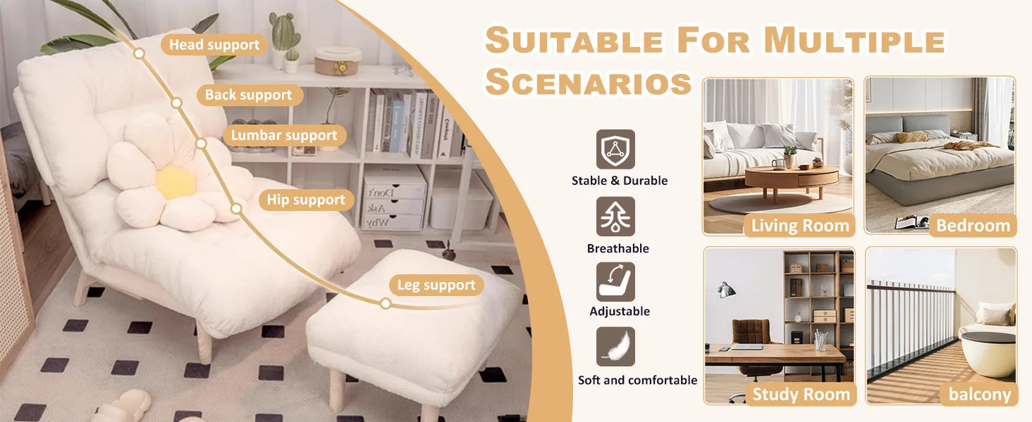 Description Picture 4 of itemRecliner Chair,Folding Lounge Chairs with Ottoman,Comfy Chair for Bedroom/Living Room