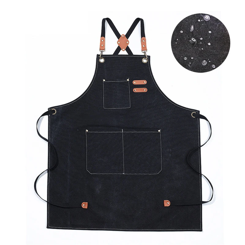 Thickened Cotton Canvas Apron Bib Men's Women's Home Cooking Kitchen Gardening Work Apron Coffee Barber Tea Shop Pocket