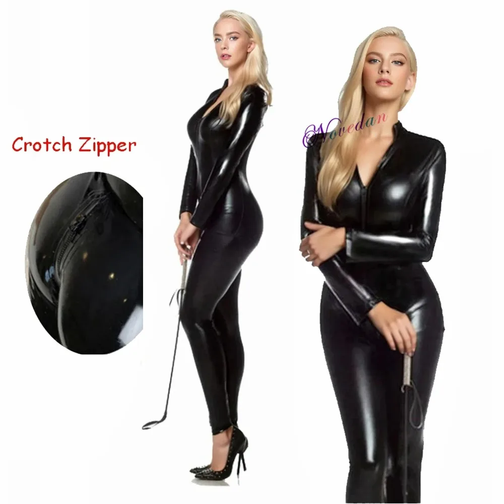Latex Lingerie Wetlook PVC Bodysuit for Women Open Crotch