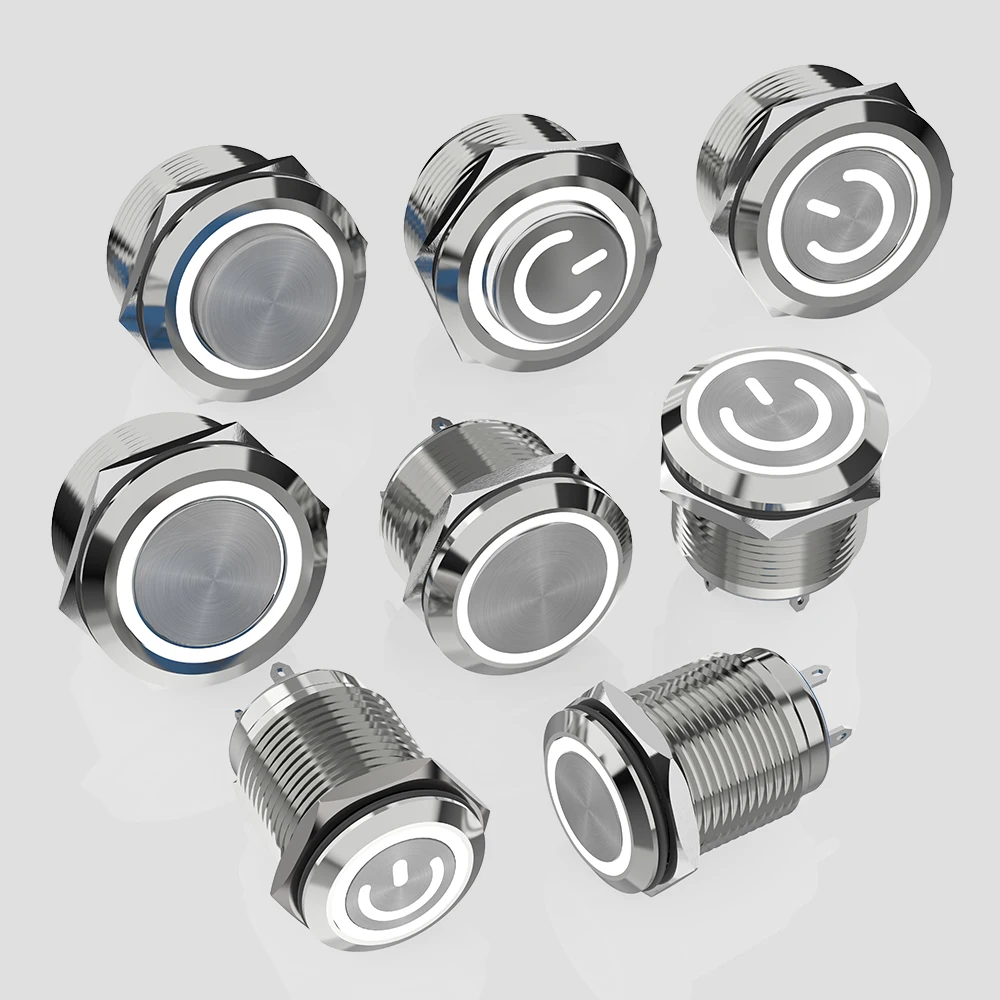 GTRIC 19MM Momentary Metal Push Button Switch light touch switches Welding Feet Waterproof Round Power Switch Ring Power Light Led Flat Head Button