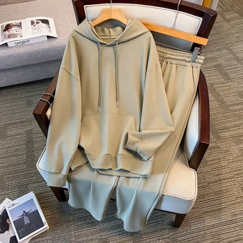 155Kg Plus Size Women's Bust 170 Spring Autumn Hoodie Long Pants Casual Set Black Green 4XL 5XL 6XL 7XL 8XL 9XL