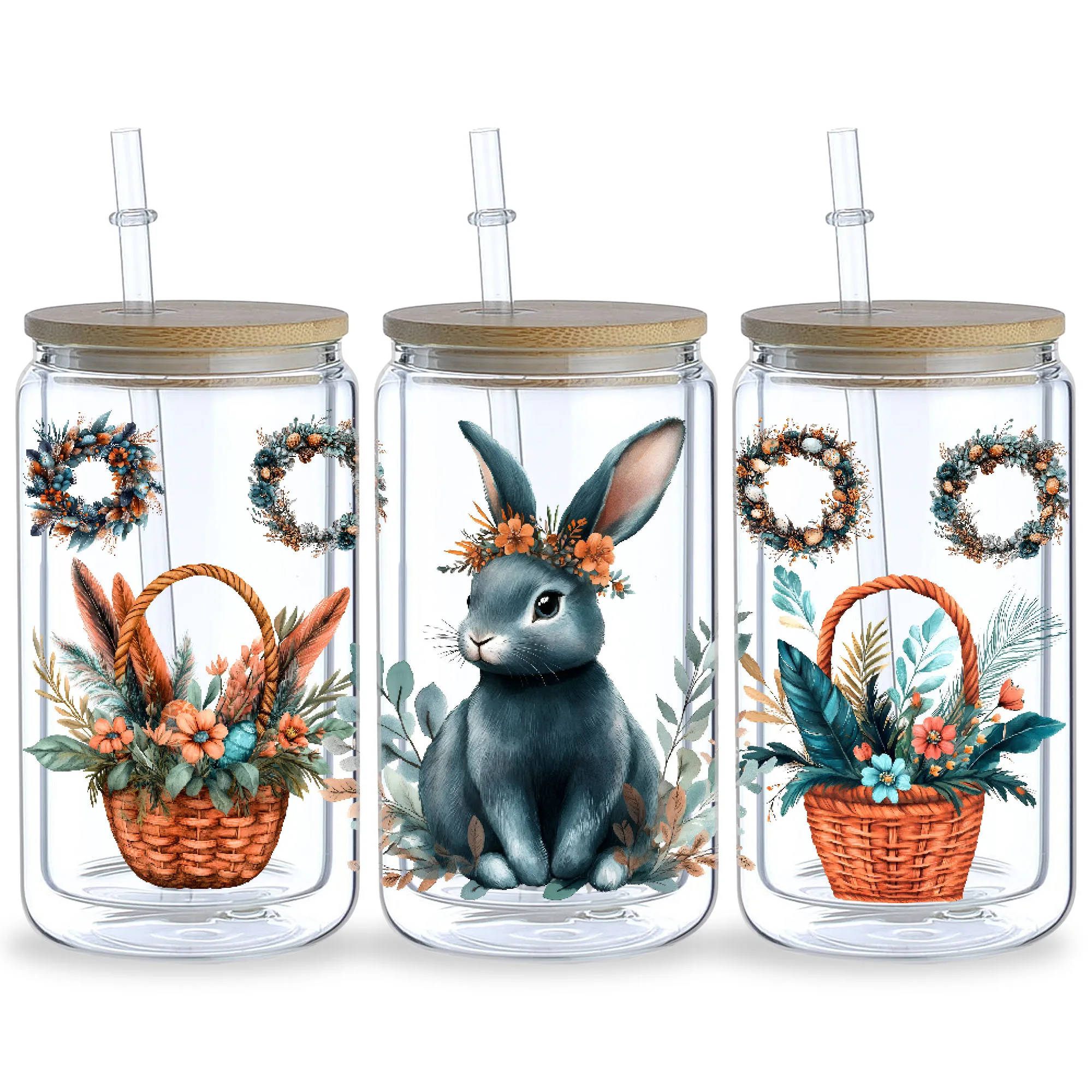 5 Sheets Easter UV DTF Cup Stickers, Glass Cup Transfer Stickers, Waterproof Wipeable Transfer Paper for 16 Ounces Glass Cups