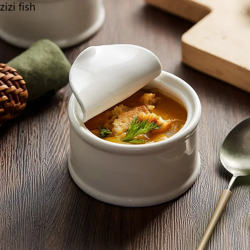 Canned Shape Ceramic Pudding Dessert Bowl Specialty Sauce Bowls Soup Basins Home Kitchen Solid Color Cutlery Bread Dessert Plate ceramic tableware
