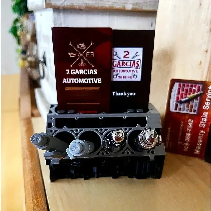 Creative Engine Block Desk Organizer Business Card Pen Holder Perfect Gift for Car Enthusiasts Resin Construction