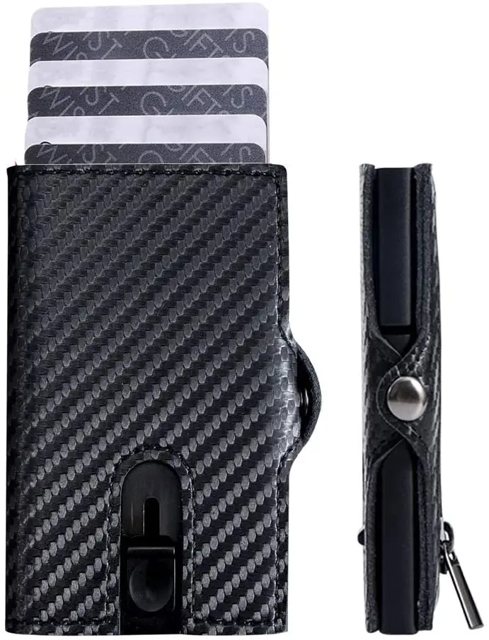 Business Mini Kohle faser Brieftasche für Mann Auto Pop-up Aluminium Metal Brieftasche RFID Kreditkarten halter Reiß verschluss