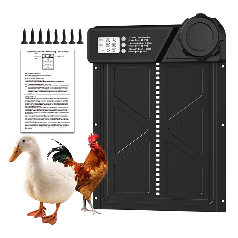 Chicken Coop Door Automatic AA Battery Powered Large Size With LCD Display Timer Setting