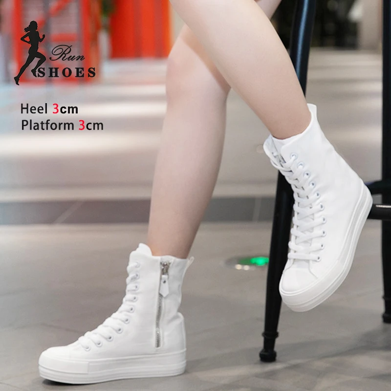 Classic High Top Casual Shoes Non-slip and Wear-resistant Thick Soled Women Sneakers Street Walking Solid Canvas Shoes Size 40 3