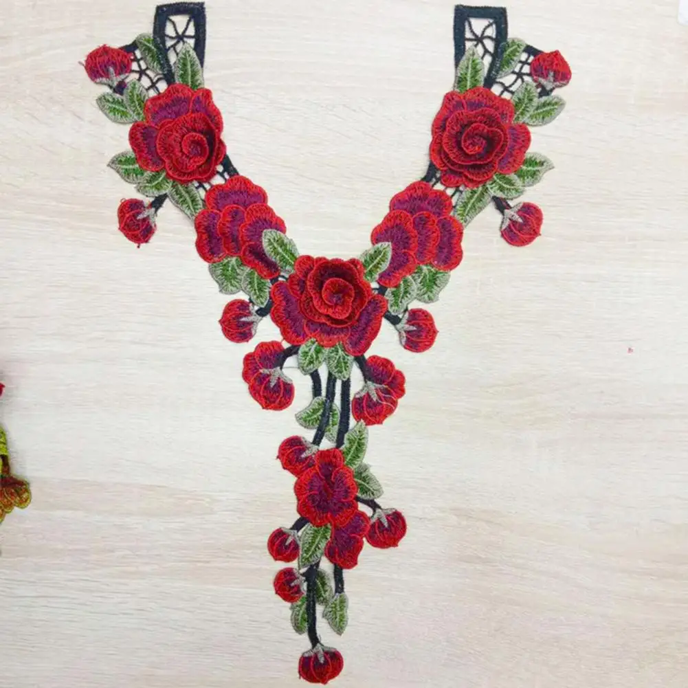 Flower Clothes Patch V-Shaped Hollow Out Collar Applique DIY Embroidered Flower Leaves Applique Trim Patch Clothing Accessories
