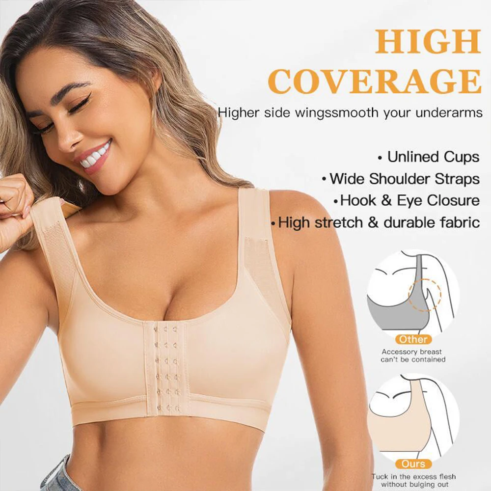 Everyday Sports Bra For Women Post-operative Compression Bra Front Closure Bra Without Underwire Unlined Full Coverage Bra 2