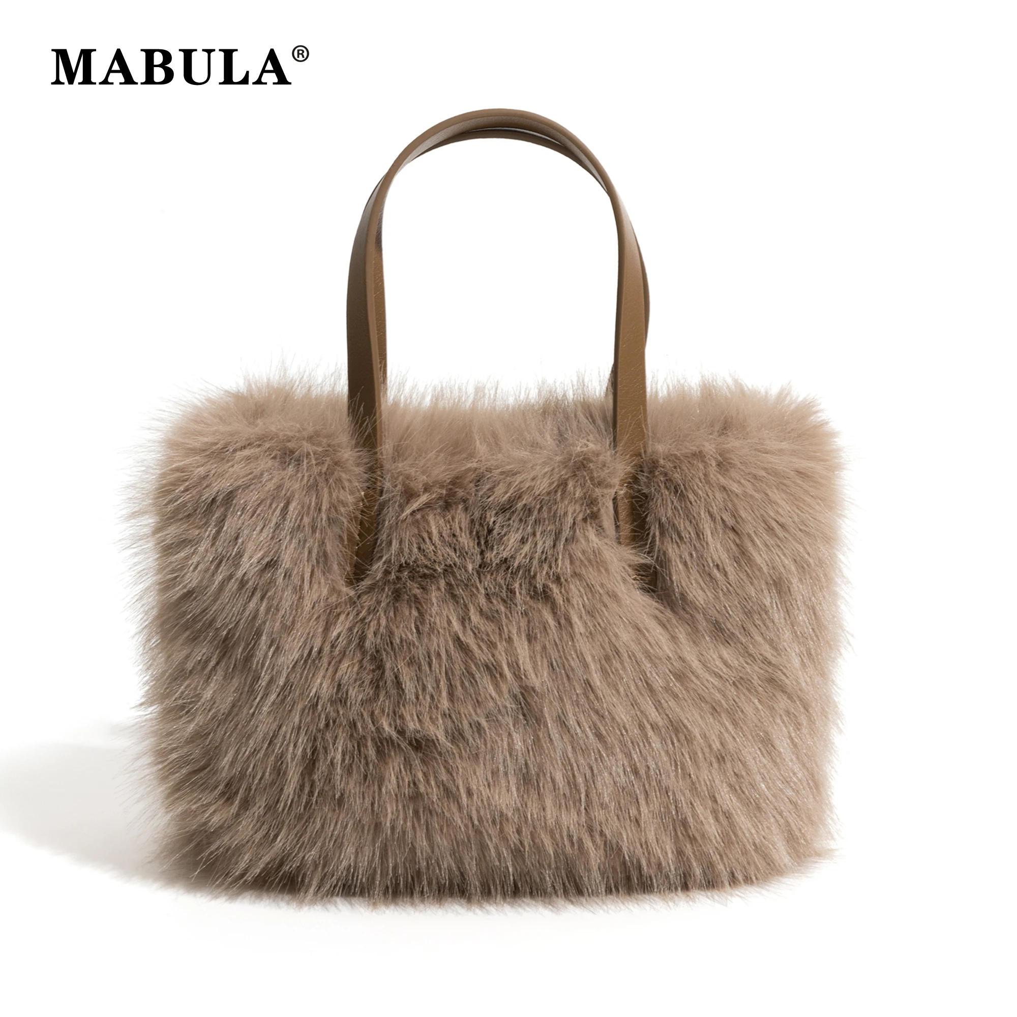 

MABULA Cute Fuzzy Ladies Winter Tote Handbag Fuffy Faux Fur Cute Crossbody Purse Simple Stylish Satchel Bag