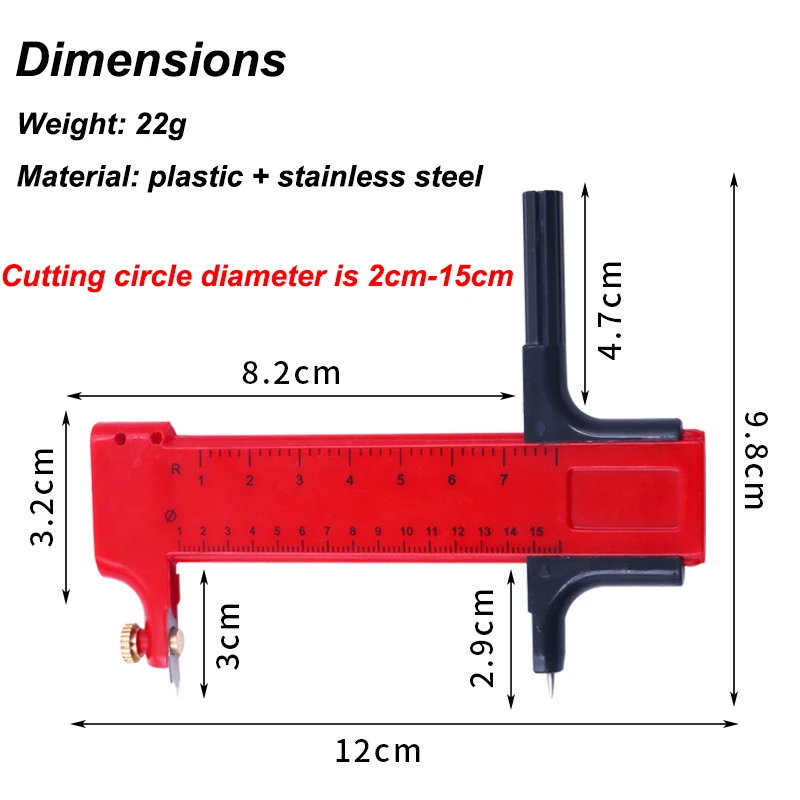Craft Circle Cutter Rotary Compass Circle Cutter Paper Cardboard Rubber Vinyl Leather Art Craft Tool for Cardstocks