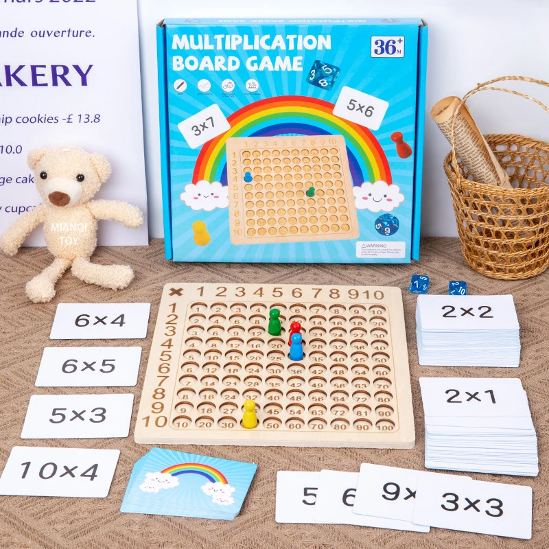 

Wooden Montessori Multiplication Board Game Kids Learning Educational Toys Math Counting Hundred Board Interactive Thinking Game