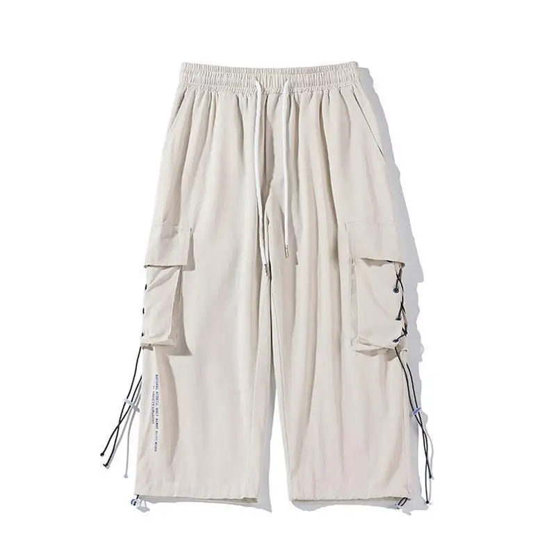 Summer Elegant Fashion Harajuku Slim Fit Ropa Hombre Loose Casual All Match Cropped Pants Thin Style Pockets Straight Leg Pants