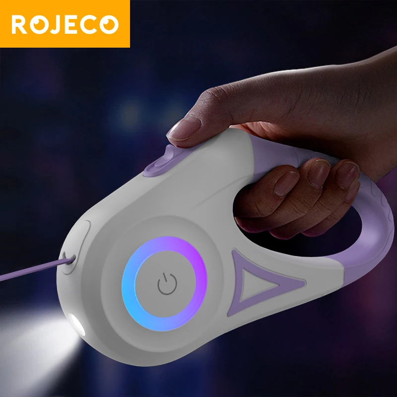 

ROJECO 5M Retractable Dog Leash With LED Light Automatic Luminous Leash Straps For Dog Puppy Adjustable Pet Walking Running Lead