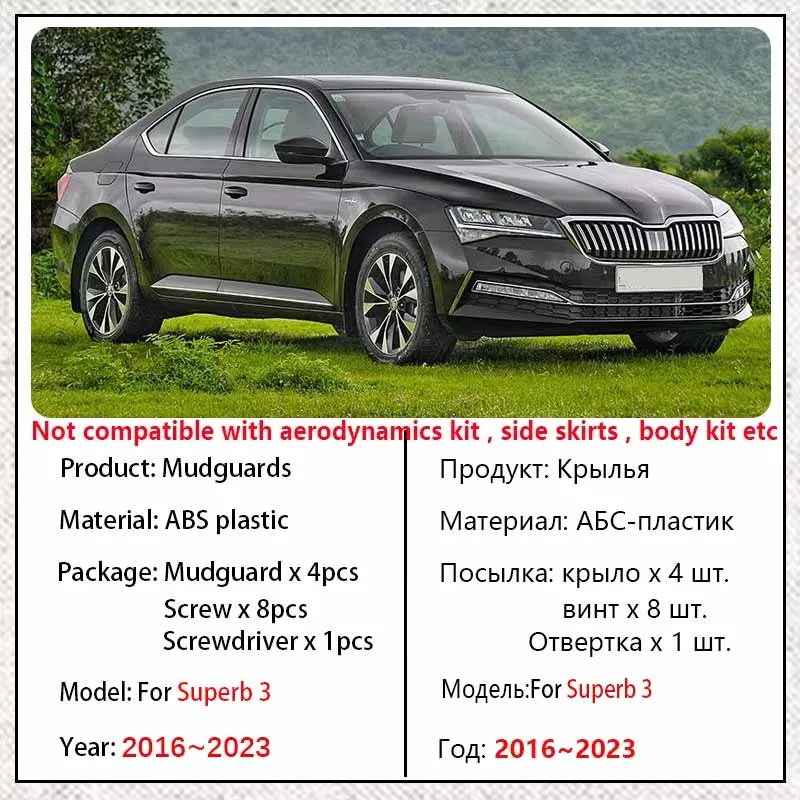 4 PièCes Garde Boue Voiture Pour Skoda Superb 2016 2017 2018 2019 2020 2021, Bavettes Boue Rabats Bavettes Anti-Éclaboussures Extérieur Accessoire