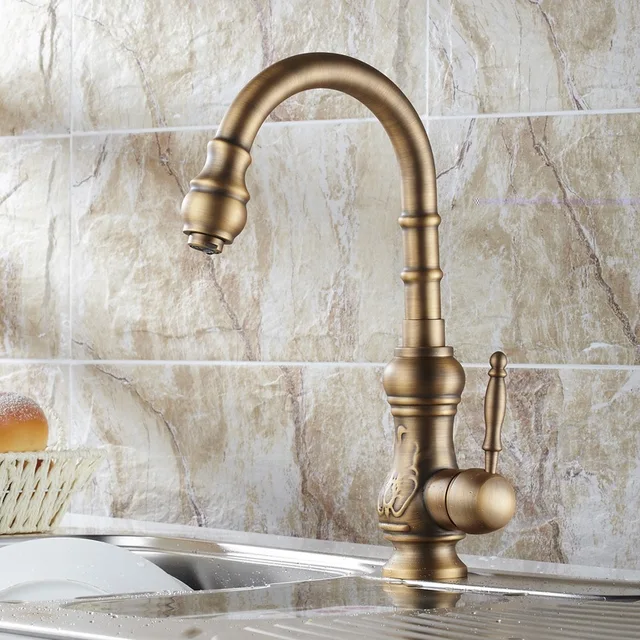 ก๊อกน้ำสำหรับห้องครัวก๊อกน้ำทองแดงโบราณสำหรับห้องครัวผสมก๊อกพร้อมเครนเซรามิกเครื่องผสมน้ำเย็นและร้อนในครัว 2