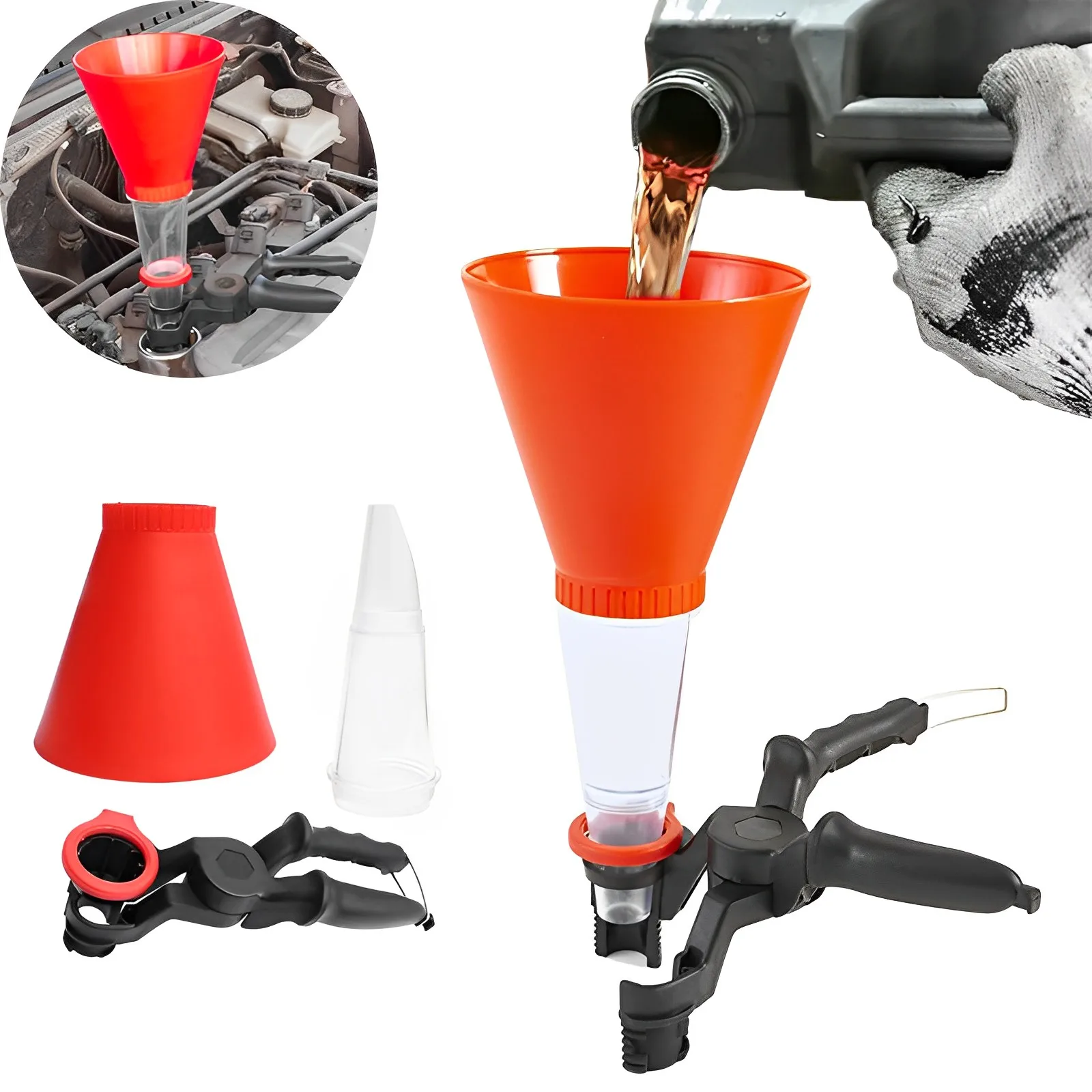 CarEngineOilFillingFunnelSetAdjustableFuelFillingToolsPlastic