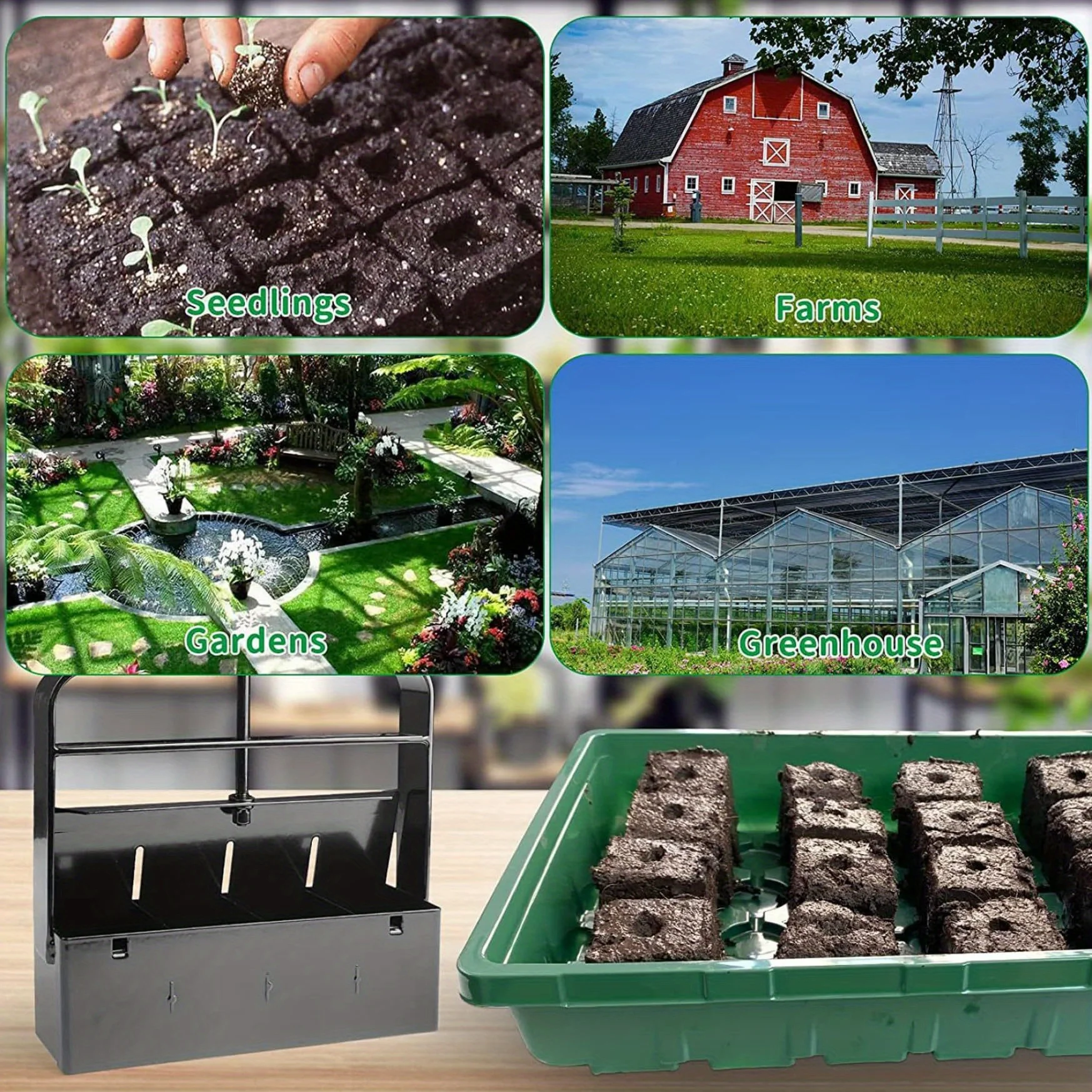 A hand-held garden clod maker with 4 square molds, a durable plastic seedling tool for indoor and outdoor gardening 6