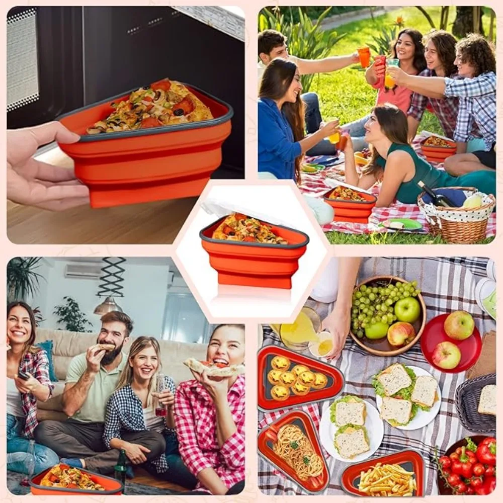 Silicone Foldable Pizza Box Reusable Multifunction Food Grade Triangle Pizza Keeper Container for Kitchen Preservation Box