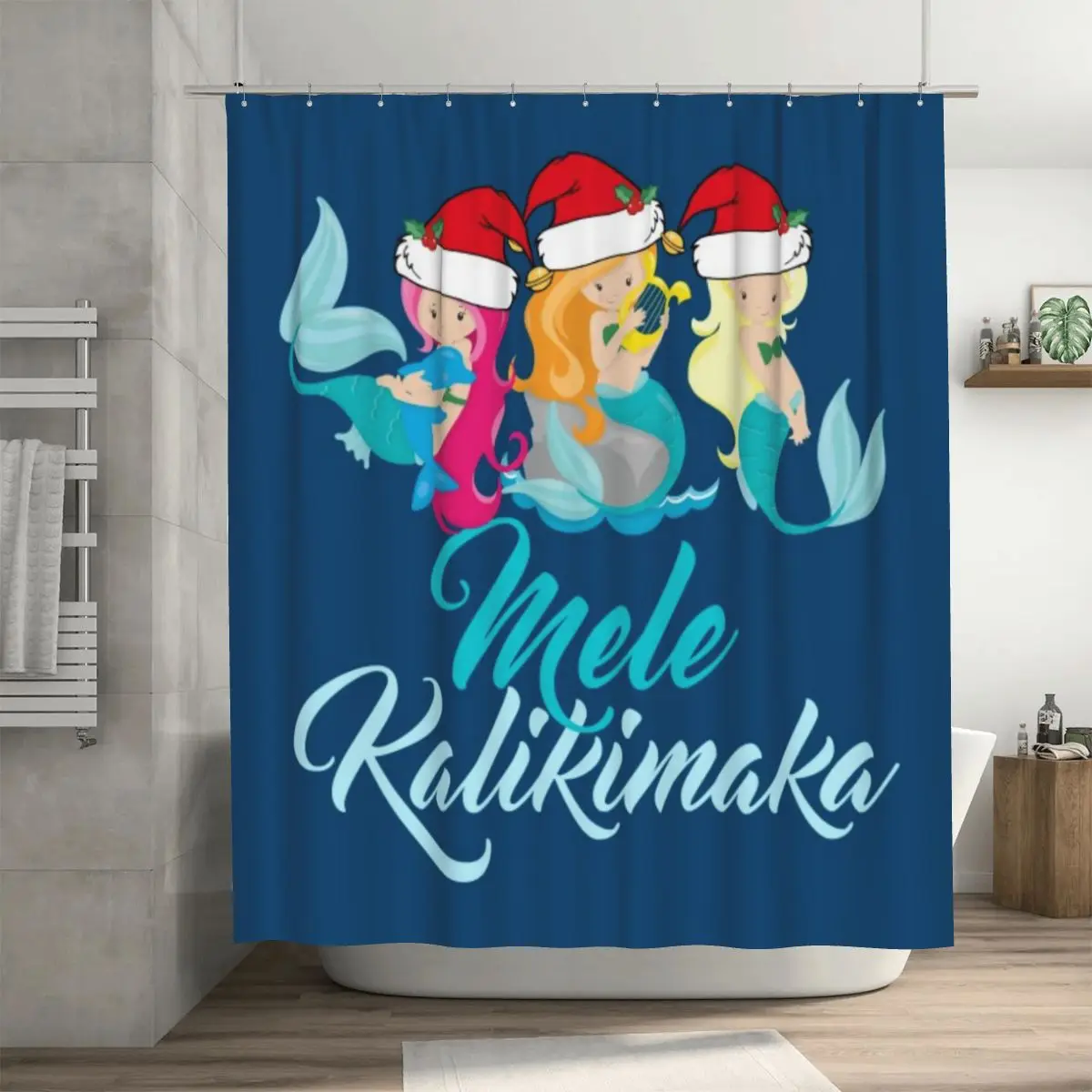 

Рождественская занавеска для душа Mele Kalikimaka с изображением русалки, 72x72 дюйма, с крючками, индивидуальный узор, декор для ванной комнаты