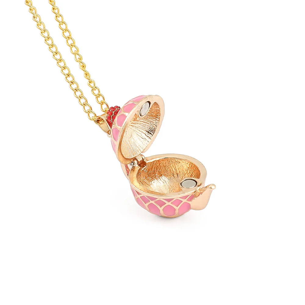 Böhmische handgefertigte Teetassen-Anhänger-Halskette für Frauen, lange Pulloverkette, Emaille-Schmuck, Modeaccessoire, Geschenk – Detail 2