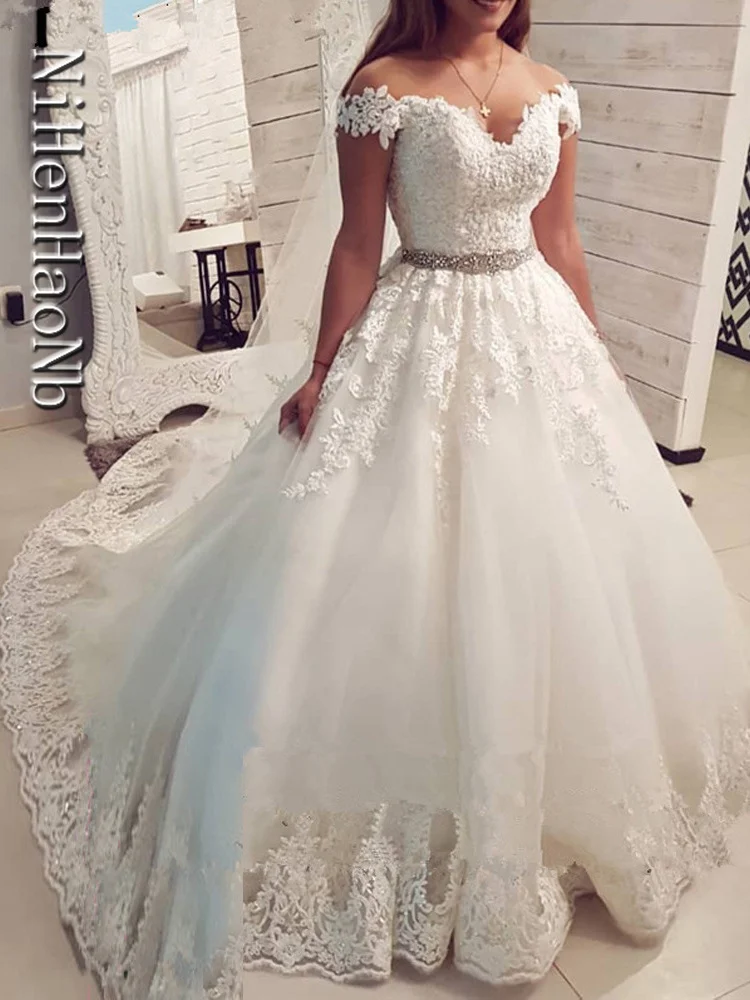 

2023 Off Shoulder Embroidery White Wedding Dress Custom Made Color Size Ball Gown Wedding Dresses