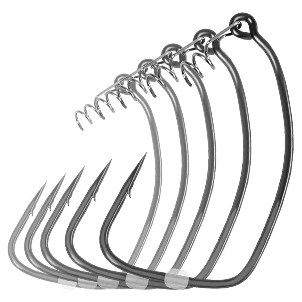 ZUKIBO5pcs Spring Spiral Lock Hook Long Crank Barbed Hook Worm Soft Bait Stainless Steel Rust-Proof Hook 5
