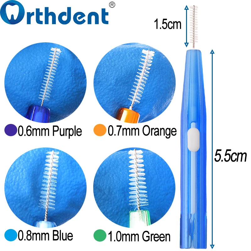 10 개/가방 치간 브러쉬 치과 휴대용 치아 사이 브러쉬 0.6-1.0mm 교정기 청소 치과 의사 구강 위생 관리 도구