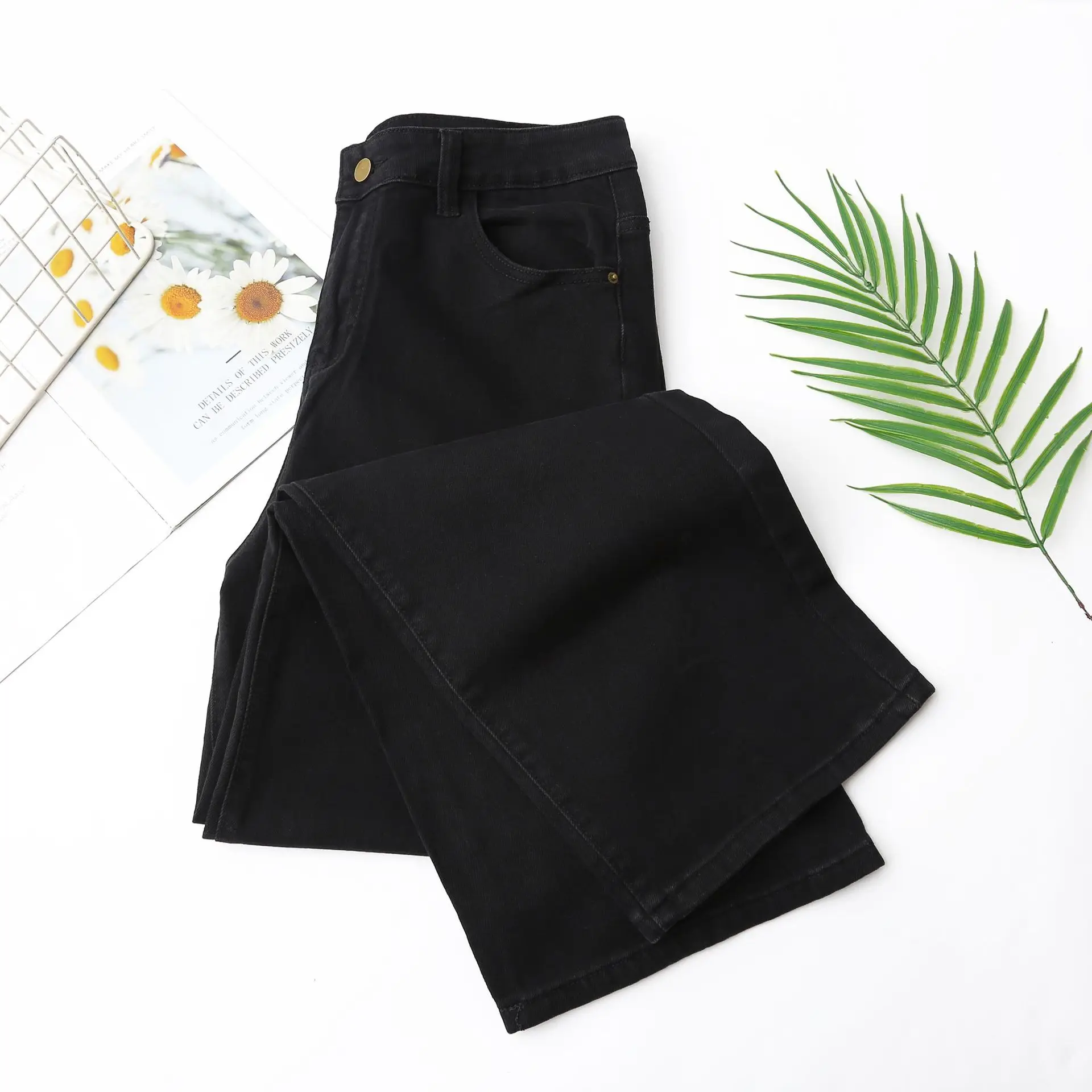 Fashion Plus Size Women's Jeans 2025 Autumn New Simple Denim Straight Leg Pants Black Ankle Length Bottoms 1027