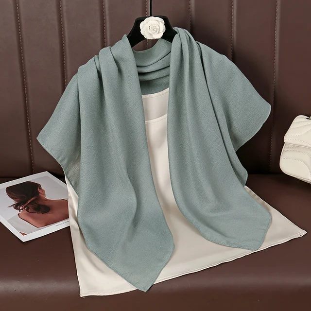 Foulard carré fin et doux pour femmes, 90x90cm, simplicité, couleur unie, foulard en coton et lin, Hijabs musulmans, accessoires de sac