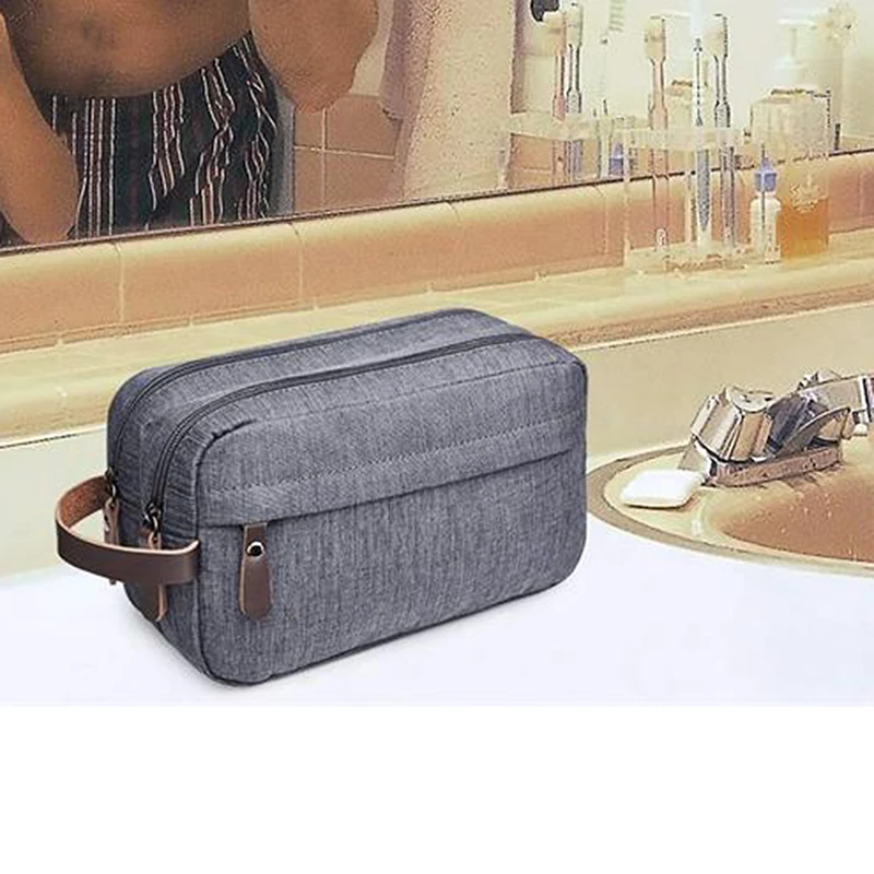 

New Casual Nylon Cosmetic Bag With Leather Handle Travel Men Wash Shaving Women Toiletry Storage Waterproof Organizer Bag 2023