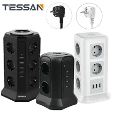 

TESSAN EU Standard Plug Multi-Socket Tower Power Strip Surge Protector with 12 AC Outlets 5 USB Ports Switch 2m Extension Cable