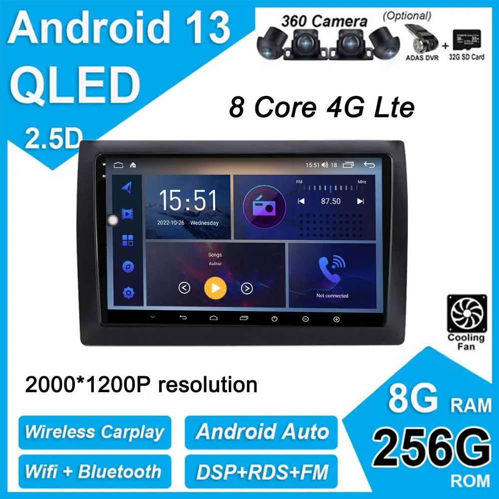 

Android 13 For Fiat Stilo 2002-2010 Car IPS Stereo GPS Player Video Navigation Carplay WIFI Radio Multimedia