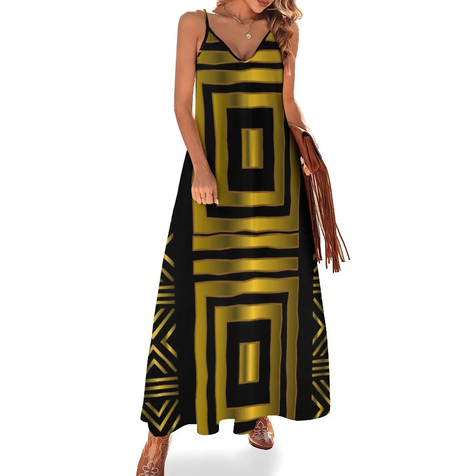 

Gold African Bogolan Design Sleeveless Dress ladies dresses for special occasion Dresses gala