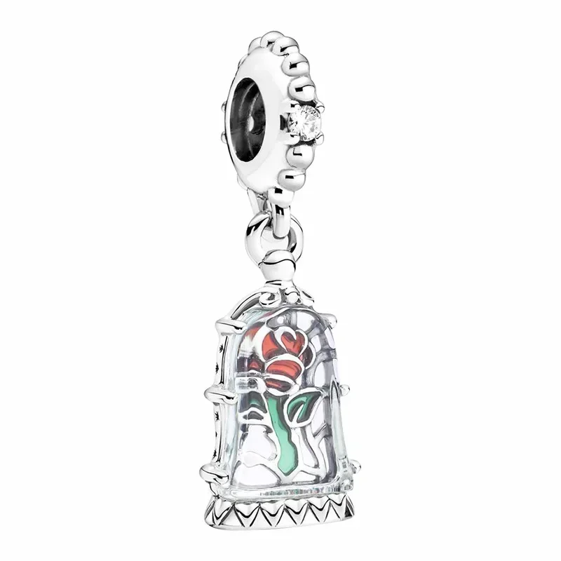 

Pandora Disney Beauty and the Beast Enchanted Rose Dangle Charm for Jewelry Making Belle Beads DIY Women Bracelet Accessories