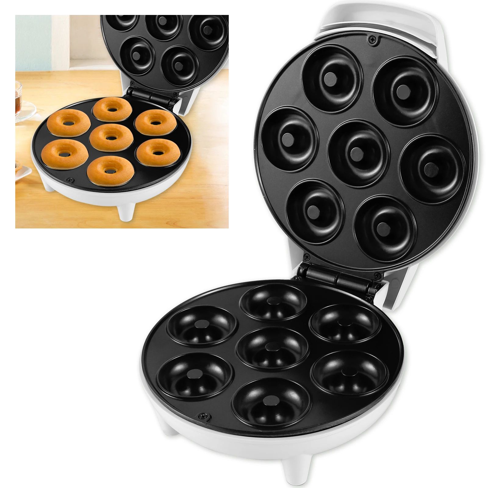 

Mini Doughnut Maker 1200W Non-Stick Donut Maker Machine 7 Holes Round Electric Donut Maker with Anti Slip Feet Minimalist