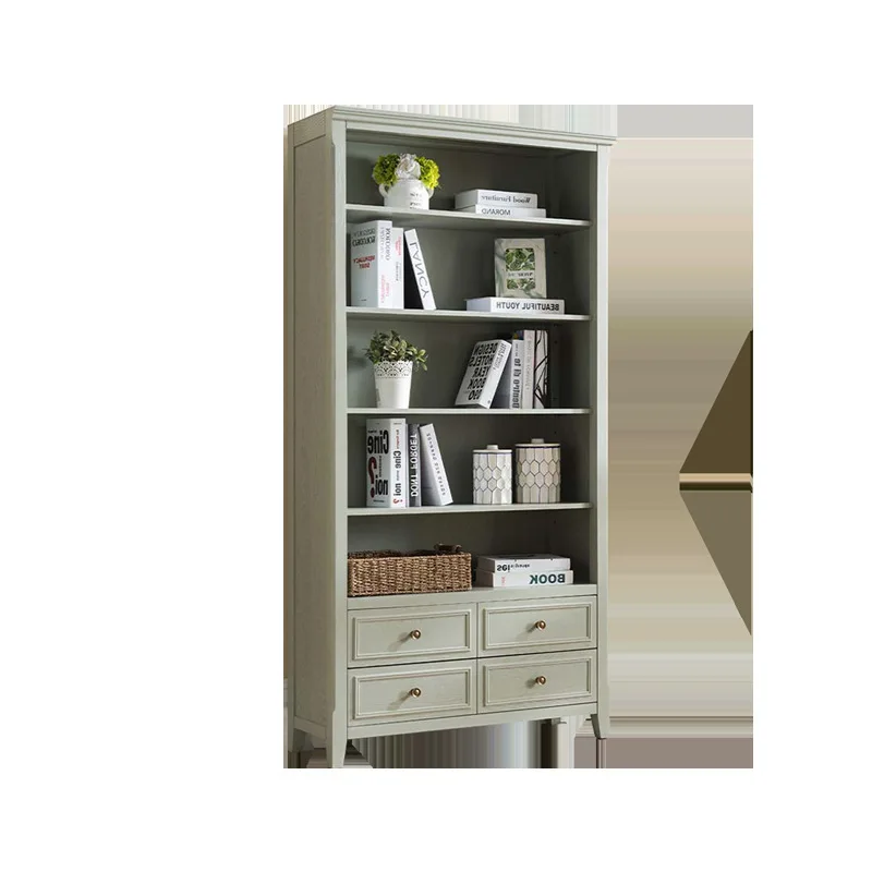 

American Small Apartment Retro Solid Wood Bookcase Nordic Light Luxury High Grade Gray Arch Door Bookcase
