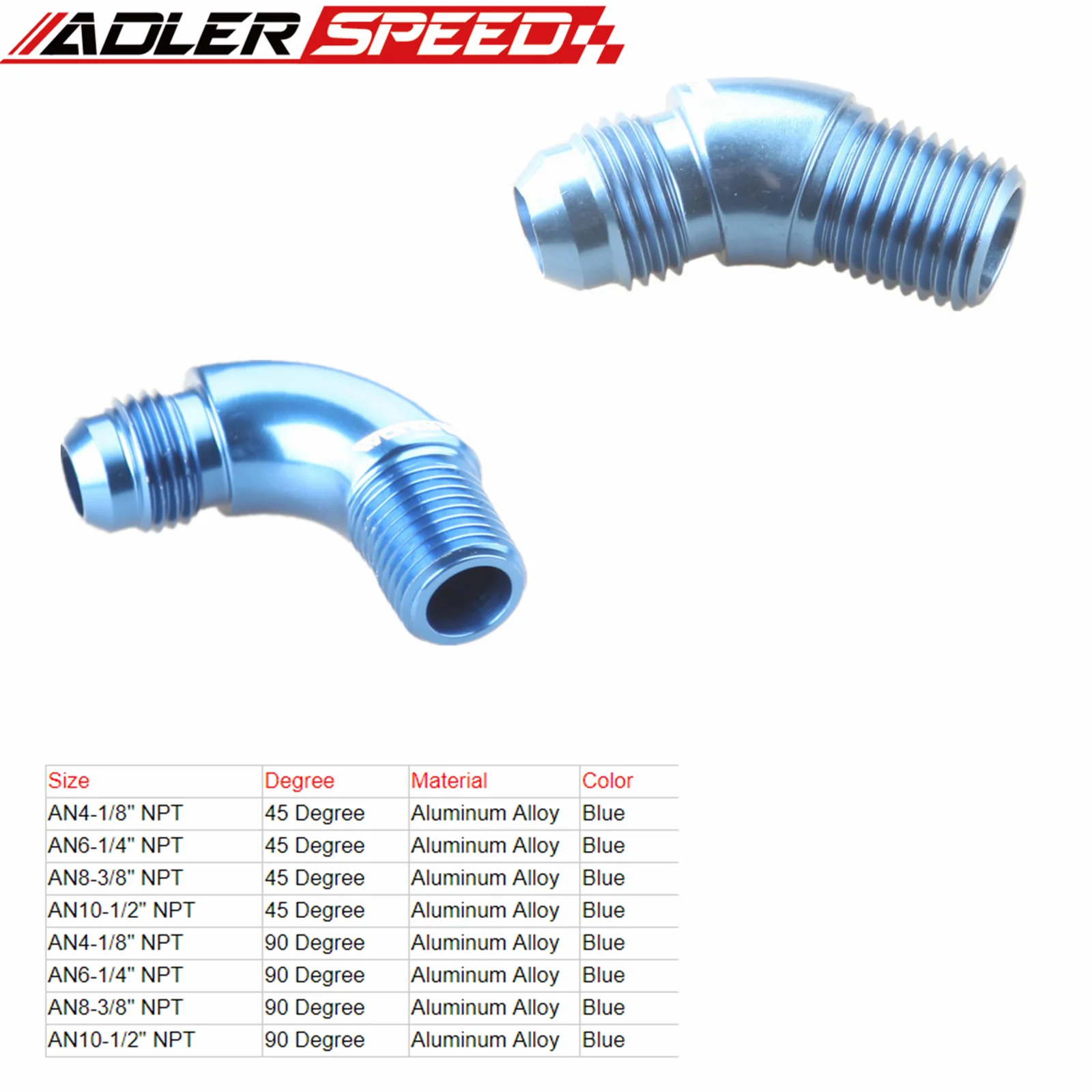 Adaptateur Raccord Coudé 90° AN8 Vers 1/4" NPT Bleu - Aluminium CNC Pour Circuit Carburant, Huile