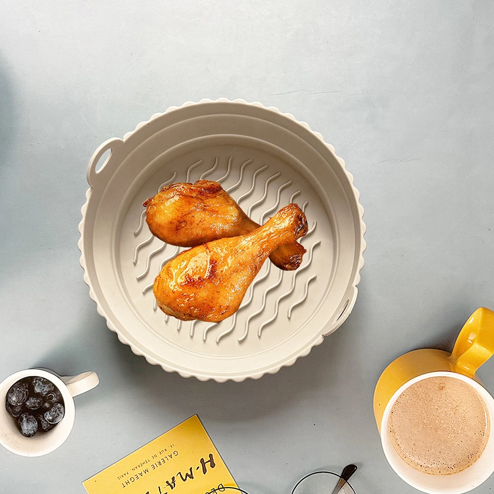 

20cm Air Fryers Oven Baking Tray Fried Chicken Basket Mat AirFryer Silicone Pot Round Replacemen Grill Pan Accessories Tool
