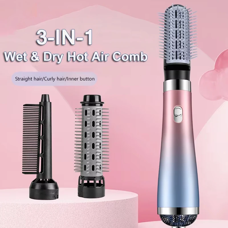 Portable Hair Dryer Comb lonic Hair Straightening Brush Hot Air Curler